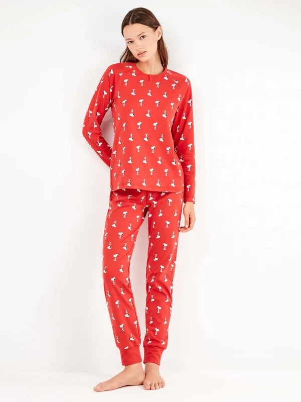 PIJAMA MANGA LARGA MUJER MICRO ESTAMPADO SNOOPY