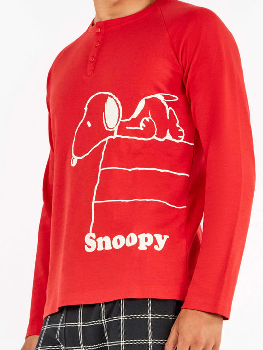 PIJAMA MANGA LARGA HOMBRE TEJIDO INTERLOOK RED SNOOPY