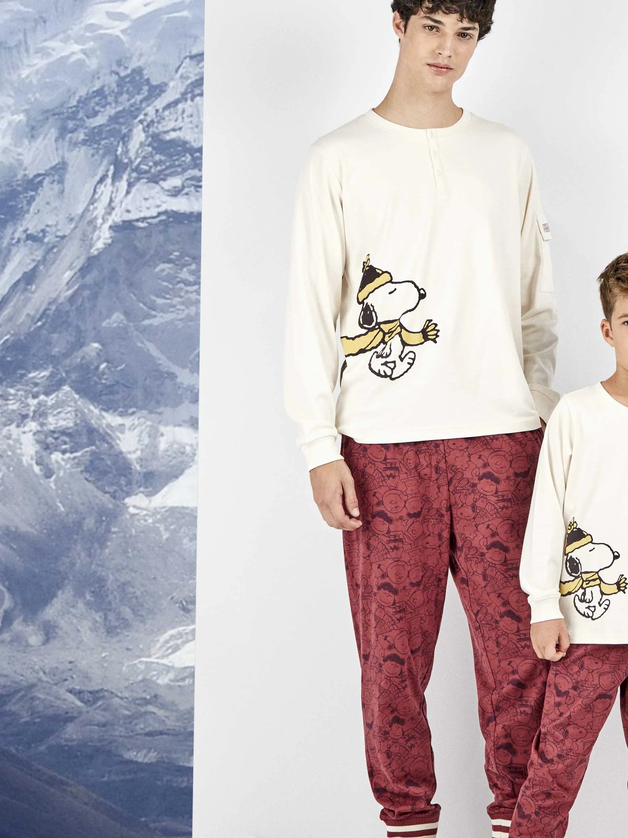 Pijama largo hombre Snoopy granate