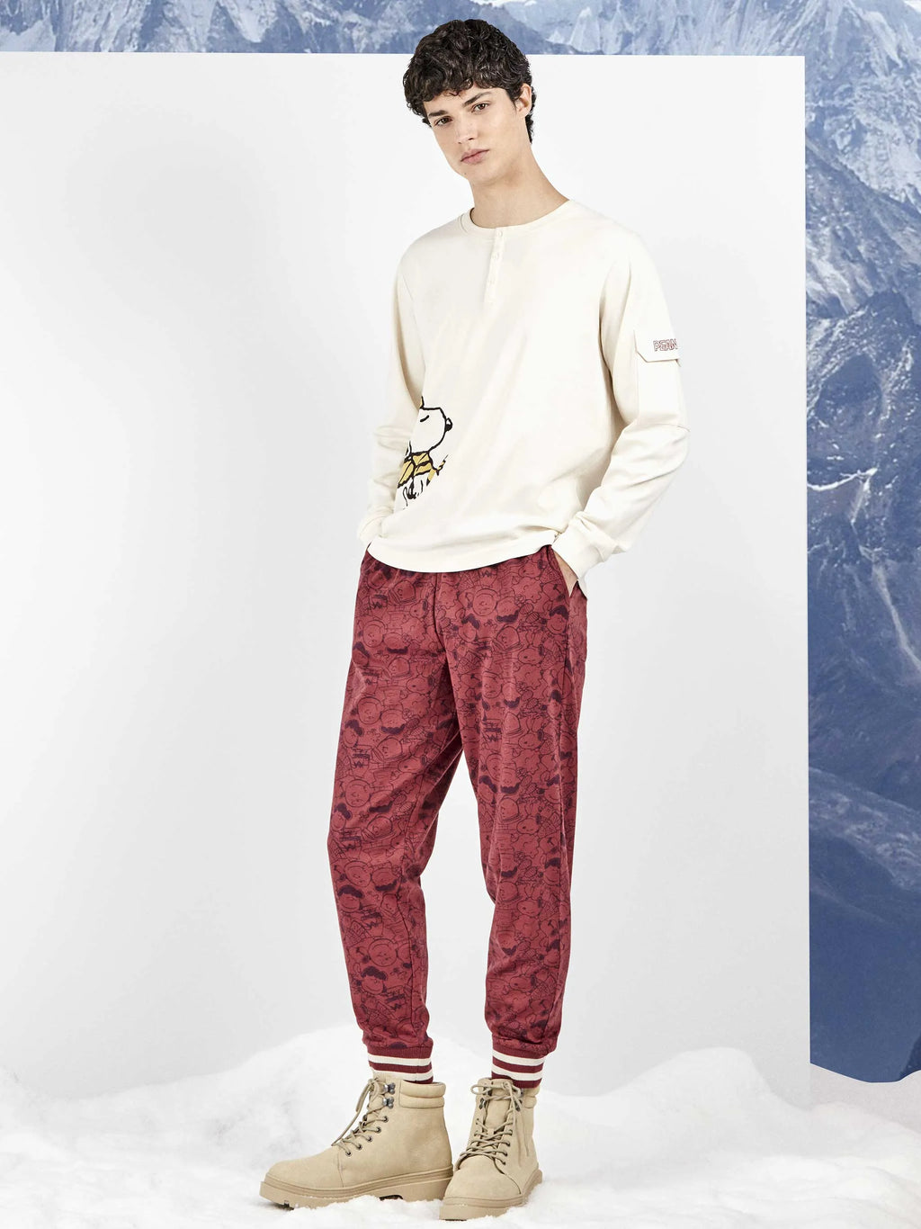 Pijama largo hombre Snoopy granate