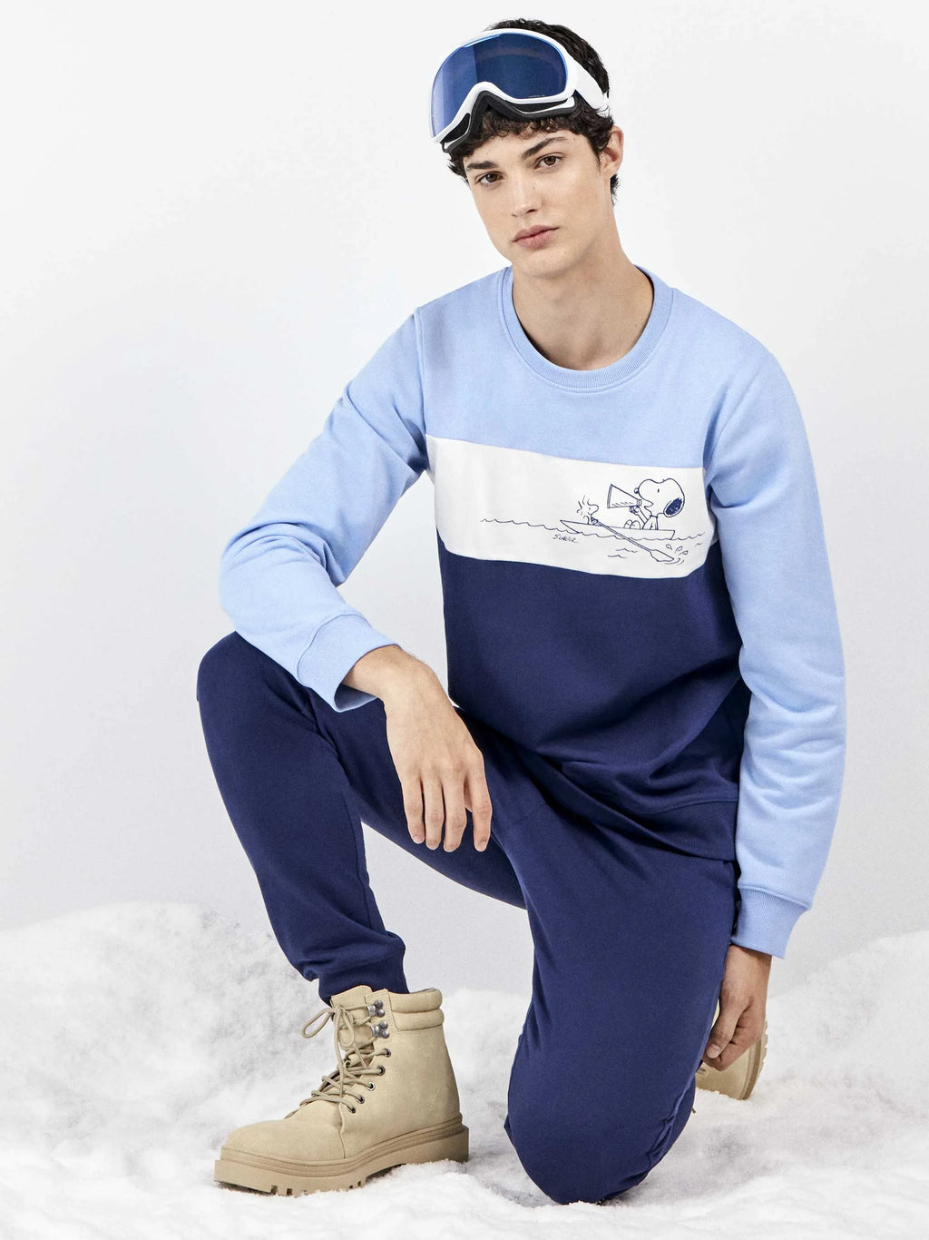 Pijama largo hombre Snoopy azul de felpa