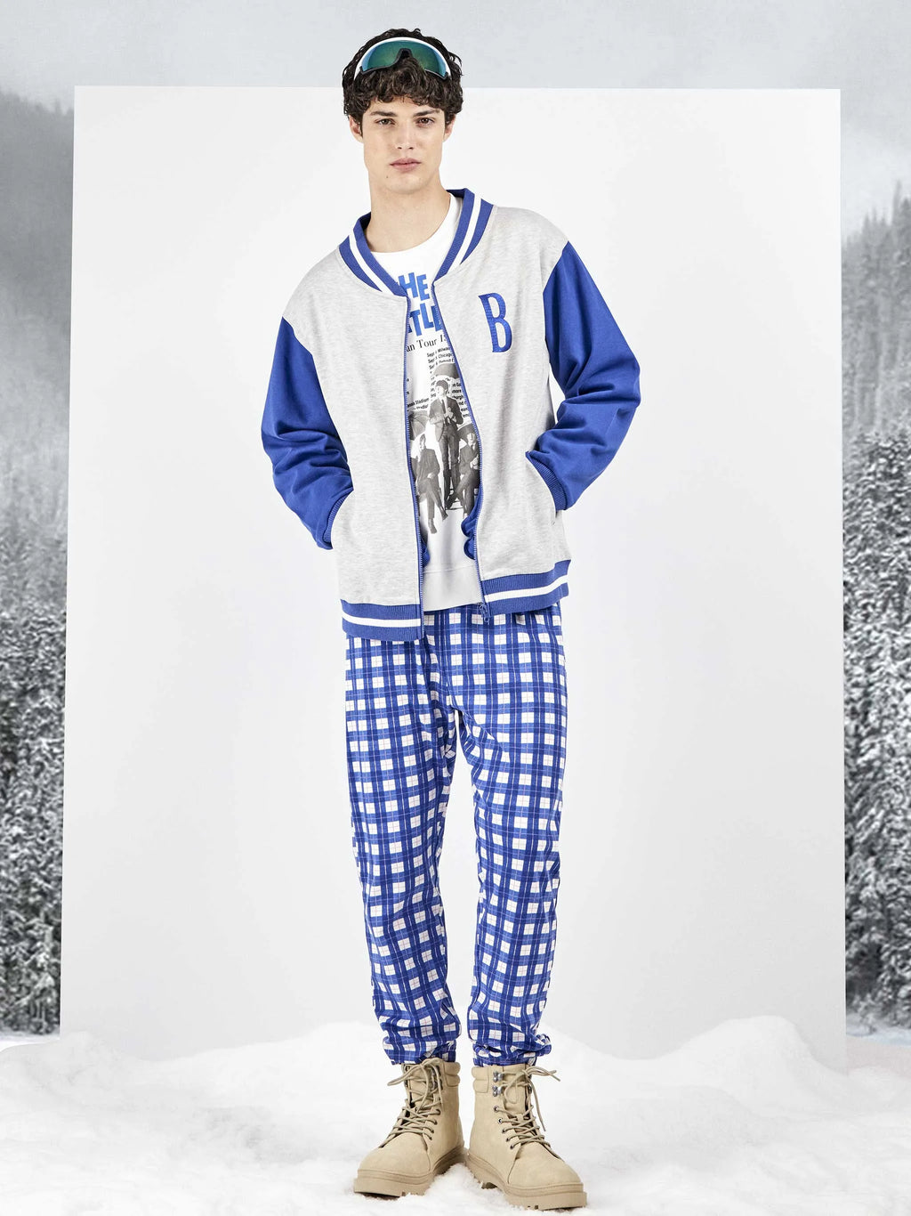 Pijama hombre the beatles con pantalón de cuadros y chaqueta
