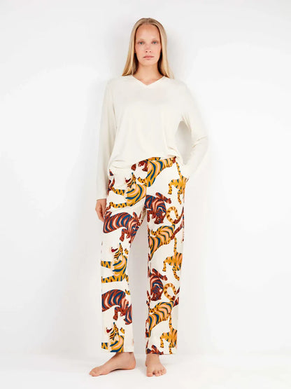 PIJAMA MANGA LARGA MUJER ANIMAL PRINT TIGRES