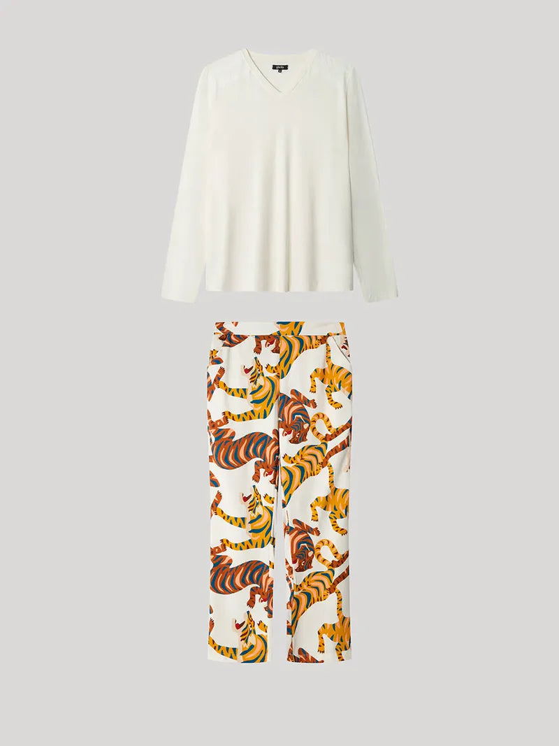 PIJAMA MANGA LARGA MUJER ANIMAL PRINT TIGRES