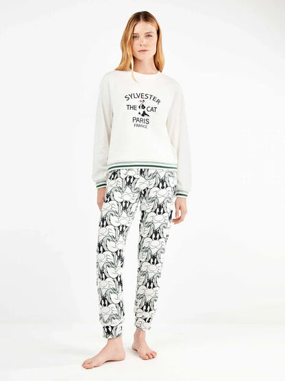 PIJAMA MANGA LARGA MUJER SYLVESTER PUNTO INTERLOCK