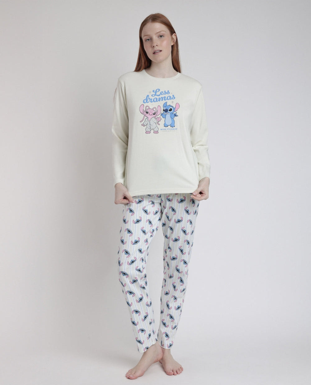 PIJAMA MANGA LARGA MUJER STITCH MENTA