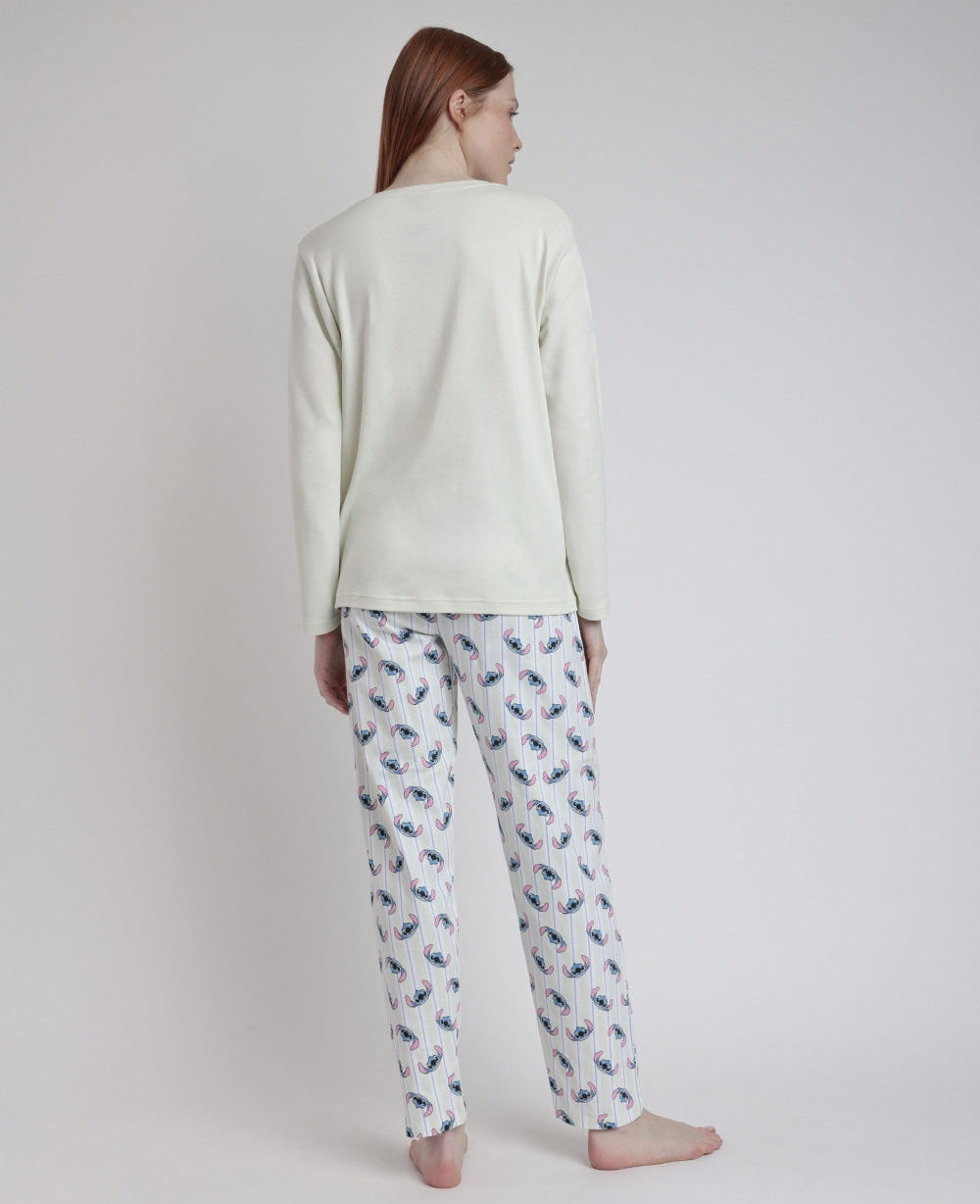 PIJAMA MANGA LARGA MUJER STITCH MENTA