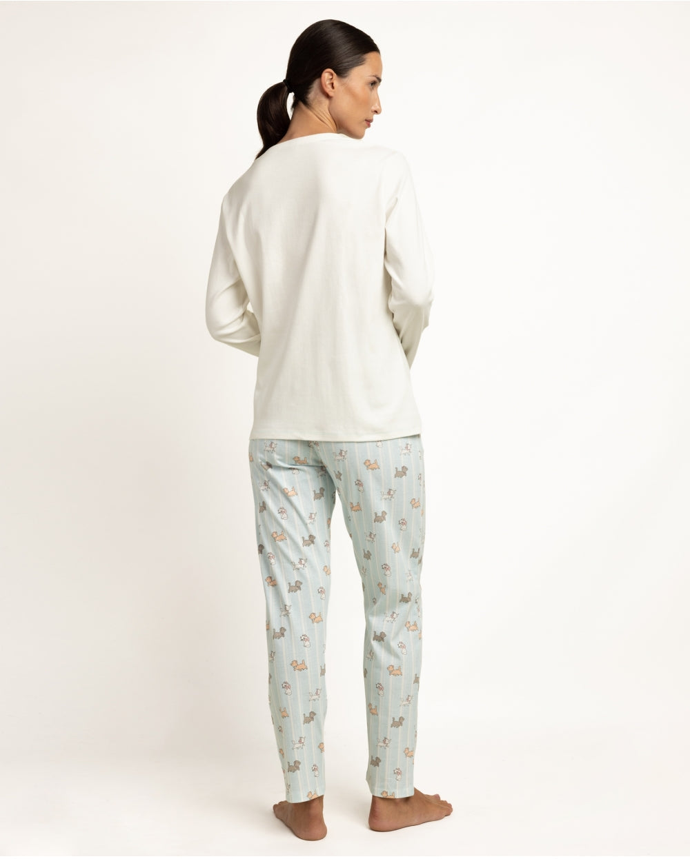 Pijama de mujer disney los aristogatos de algodón manga larga crudo y azul