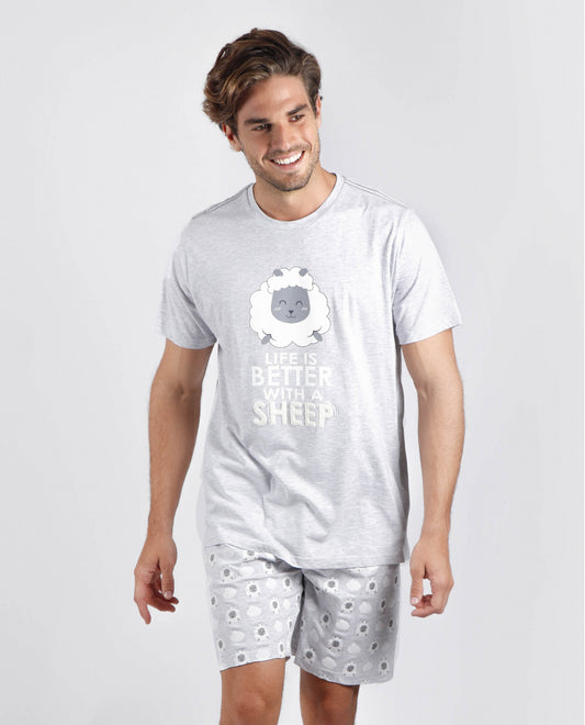 PIJAMA MANGA CORTA LIVE IS BETTER WITH A SHEEP