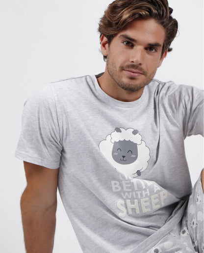 PIJAMA MANGA CORTA LIVE IS BETTER WITH A SHEEP
