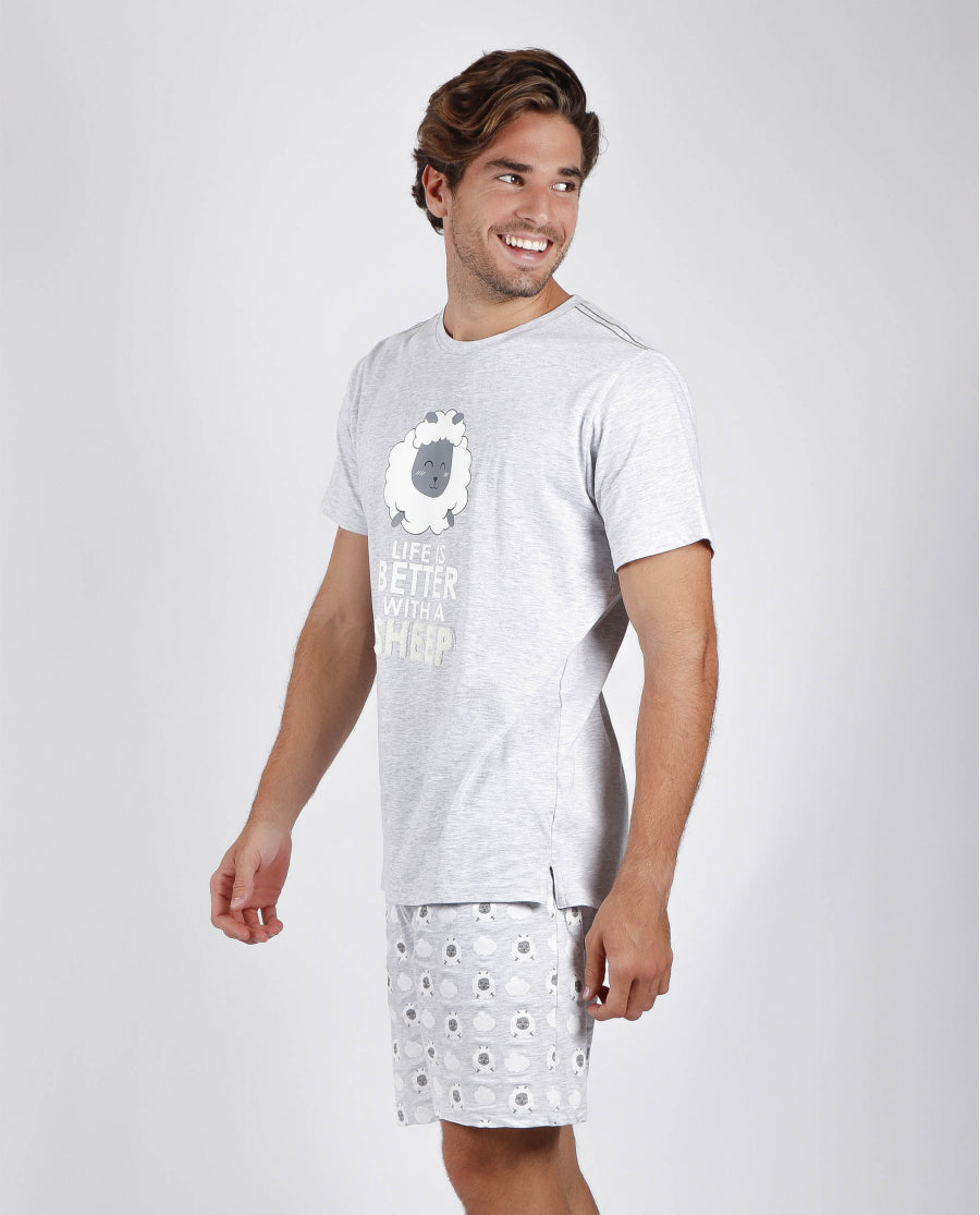 PIJAMA MANGA CORTA LIVE IS BETTER WITH A SHEEP