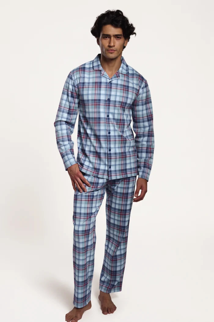 Pijama largo de hombre de cuadros 100% algodón multicolor