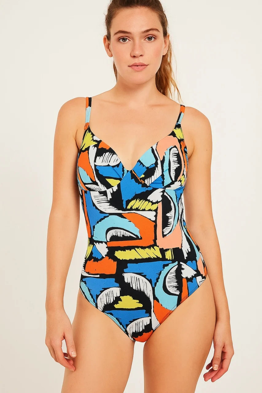 Bañador entero Naturana Beautyform con aro y estampado tropical