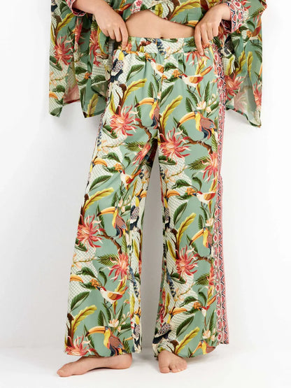 PIJAMA ABIERTO MANGA LARGA MUJER TROPICAL PALAZZO