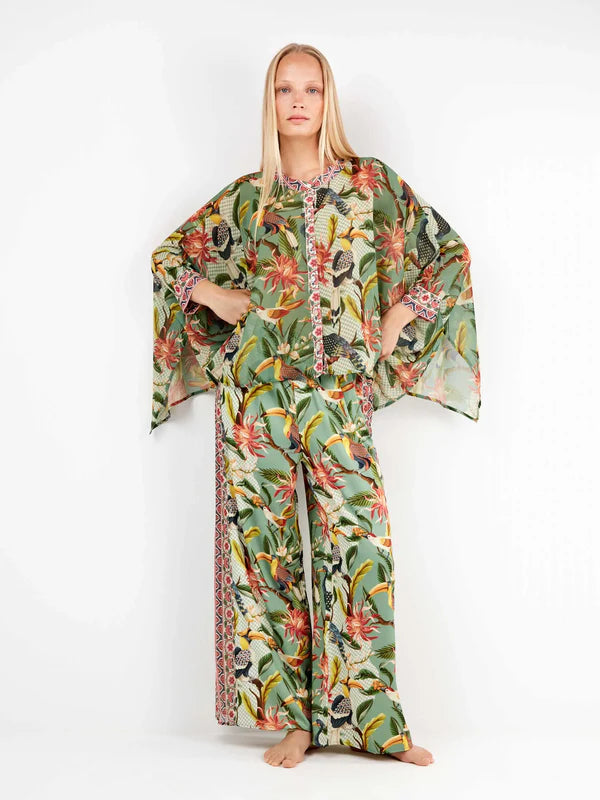 PIJAMA ABIERTO MANGA LARGA MUJER TROPICAL PALAZZO