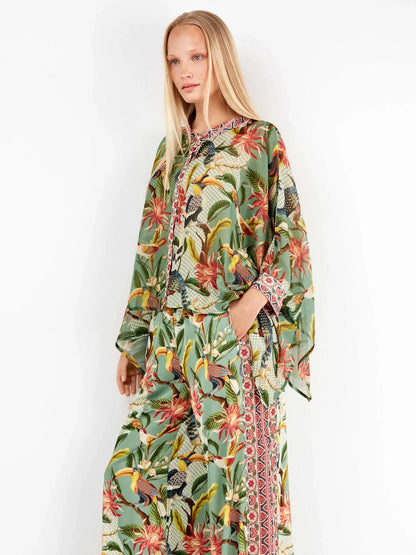 PIJAMA ABIERTO MANGA LARGA MUJER TROPICAL PALAZZO