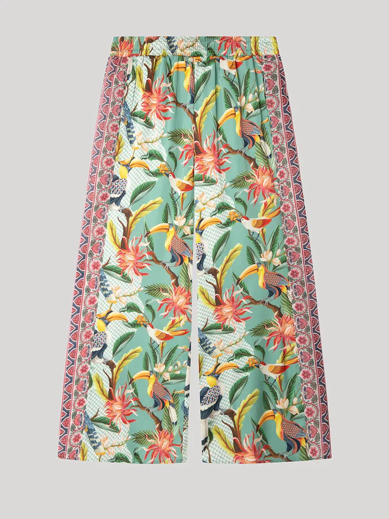 PIJAMA ABIERTO MANGA LARGA MUJER TROPICAL PALAZZO