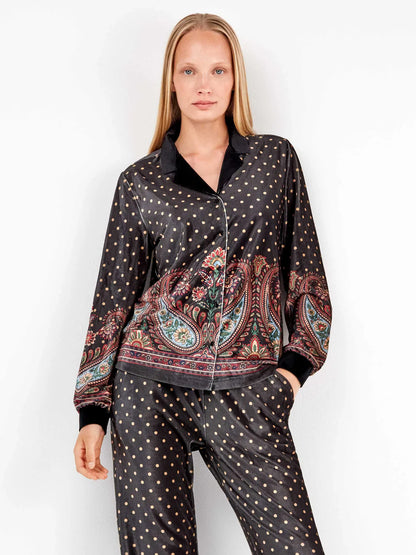 PIJAMA ABIERTO TERCIOPELO MANGA LARGA MUJER EASTERN PRINT