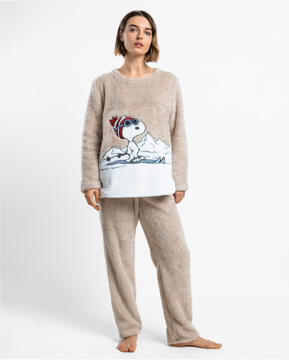 Pijama mujer peanuts snoopy mountain beige coral polar