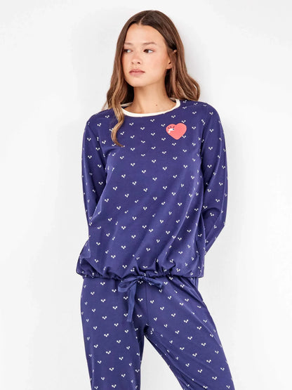 PIJAMA MANGA LARGA MUJER NAVY HEART