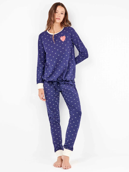 PIJAMA MANGA LARGA MUJER NAVY HEART