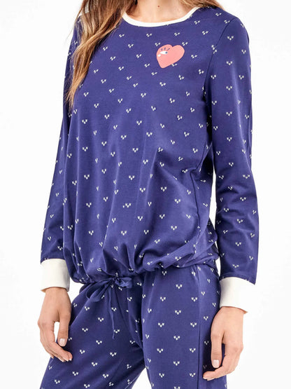 PIJAMA MANGA LARGA MUJER NAVY HEART