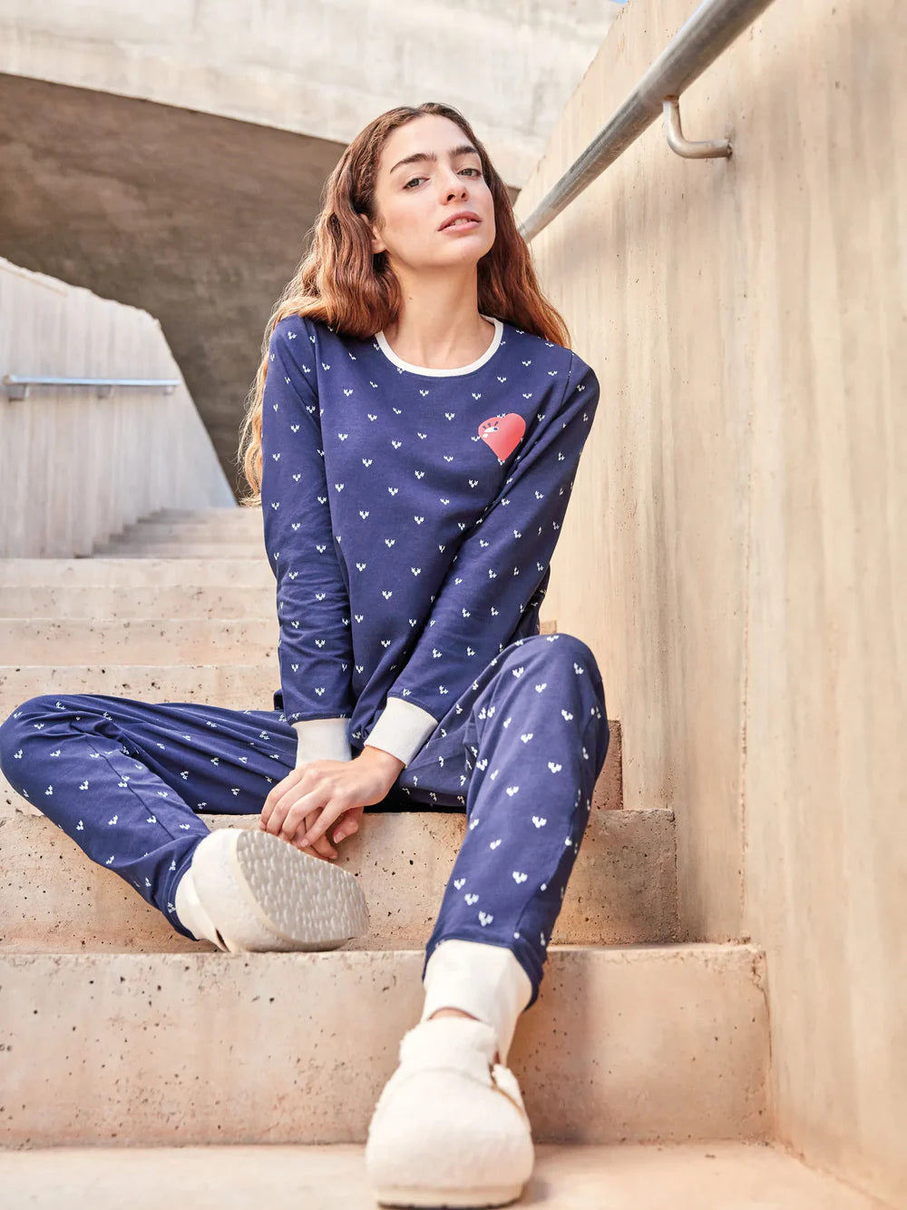 PIJAMA MANGA LARGA MUJER NAVY HEART