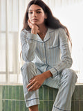 Pijama camisero mujer de rayas con vivos a contraste