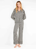 PIJAMA ABIERTO MANGA LARGA SATINADO MUJER RAYAS BLACK & WHITE