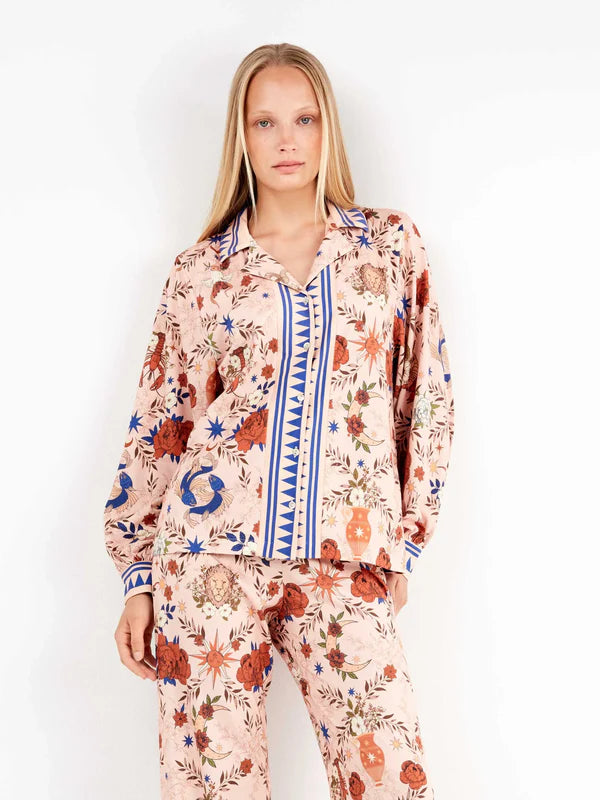 PIJAMA ABIERTO MANGA LARGA MUJER ESTAMPADO ZODIACAL