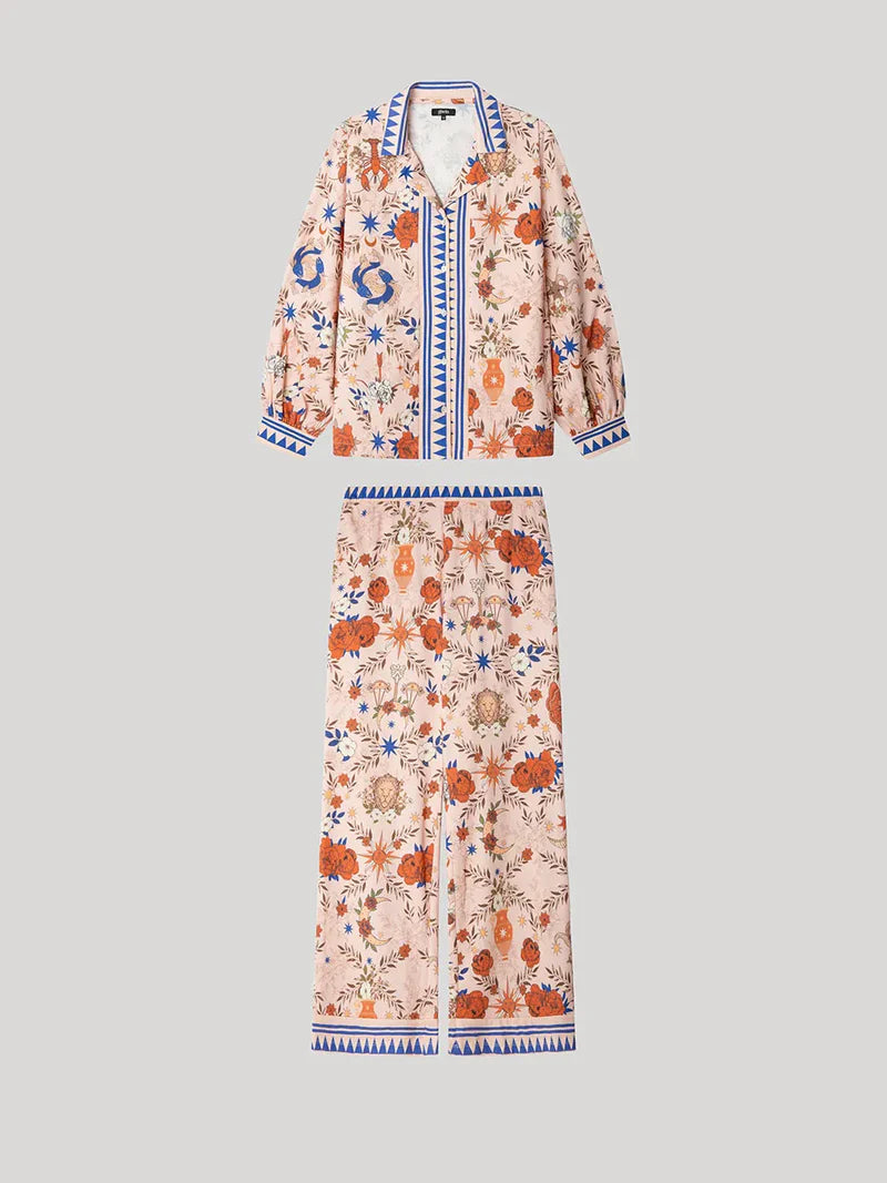 PIJAMA ABIERTO MANGA LARGA MUJER ESTAMPADO ZODIACAL