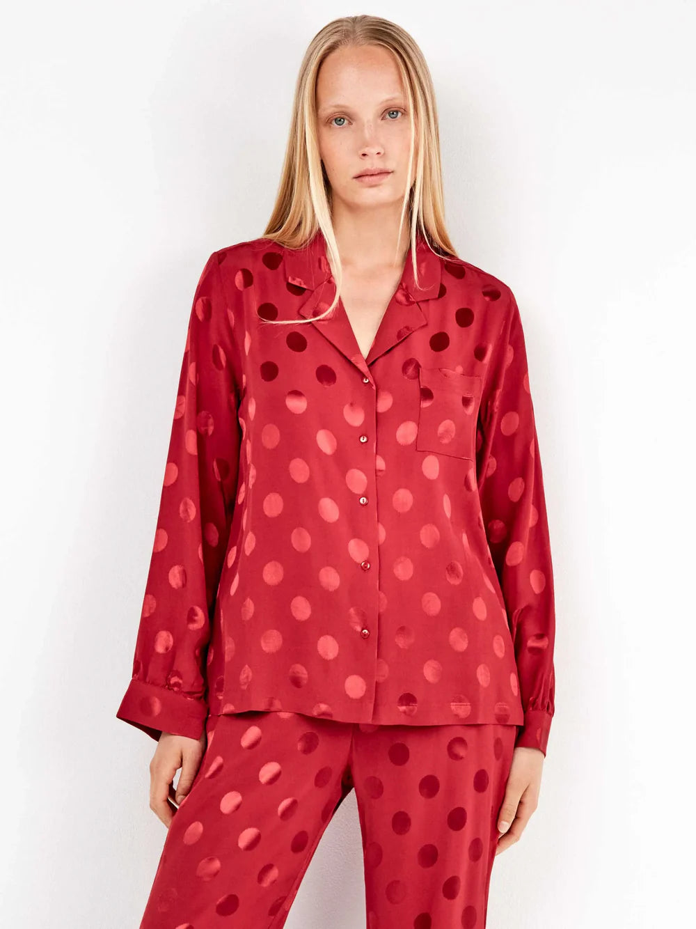 PIJAMA ABIERTO MANGA LARGA SATINADO MUJER TOPITOS