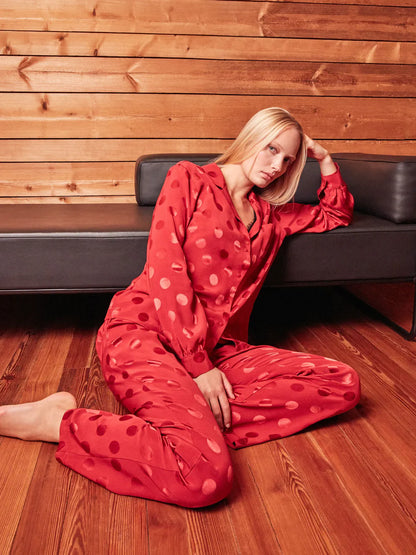 PIJAMA ABIERTO MANGA LARGA SATINADO MUJER TOPITOS