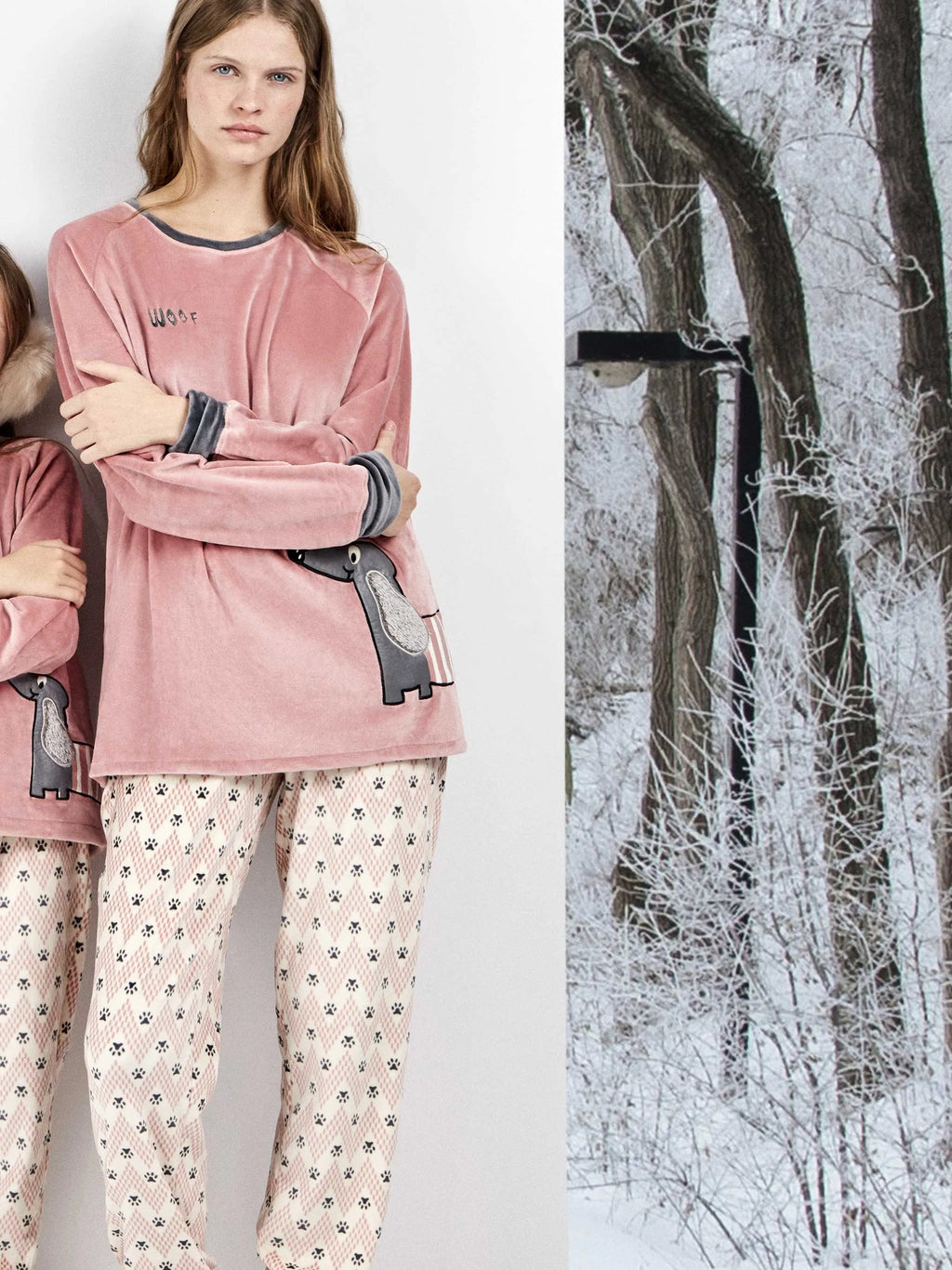 Pijama largo mujer polar elástico con perrito