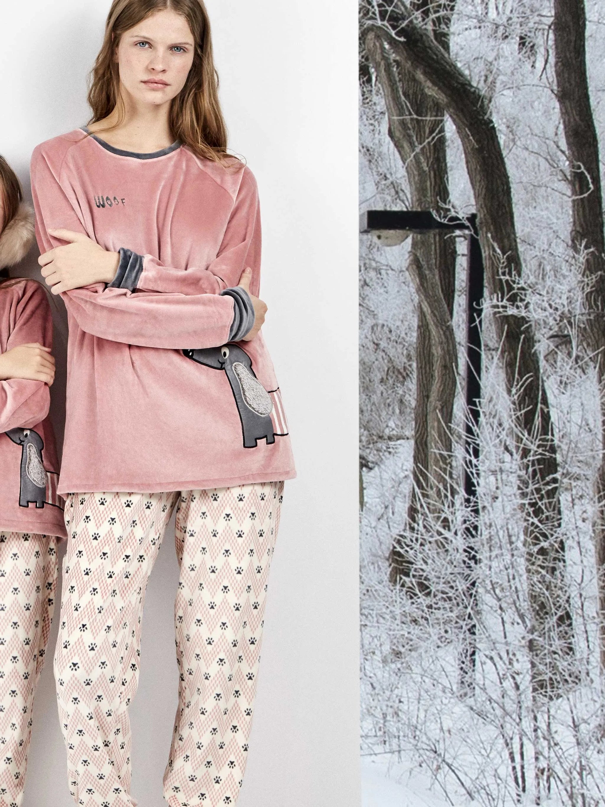 Pijama largo mujer polar elástico con perrito