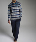 Pijama largo de hombre gris de rayas