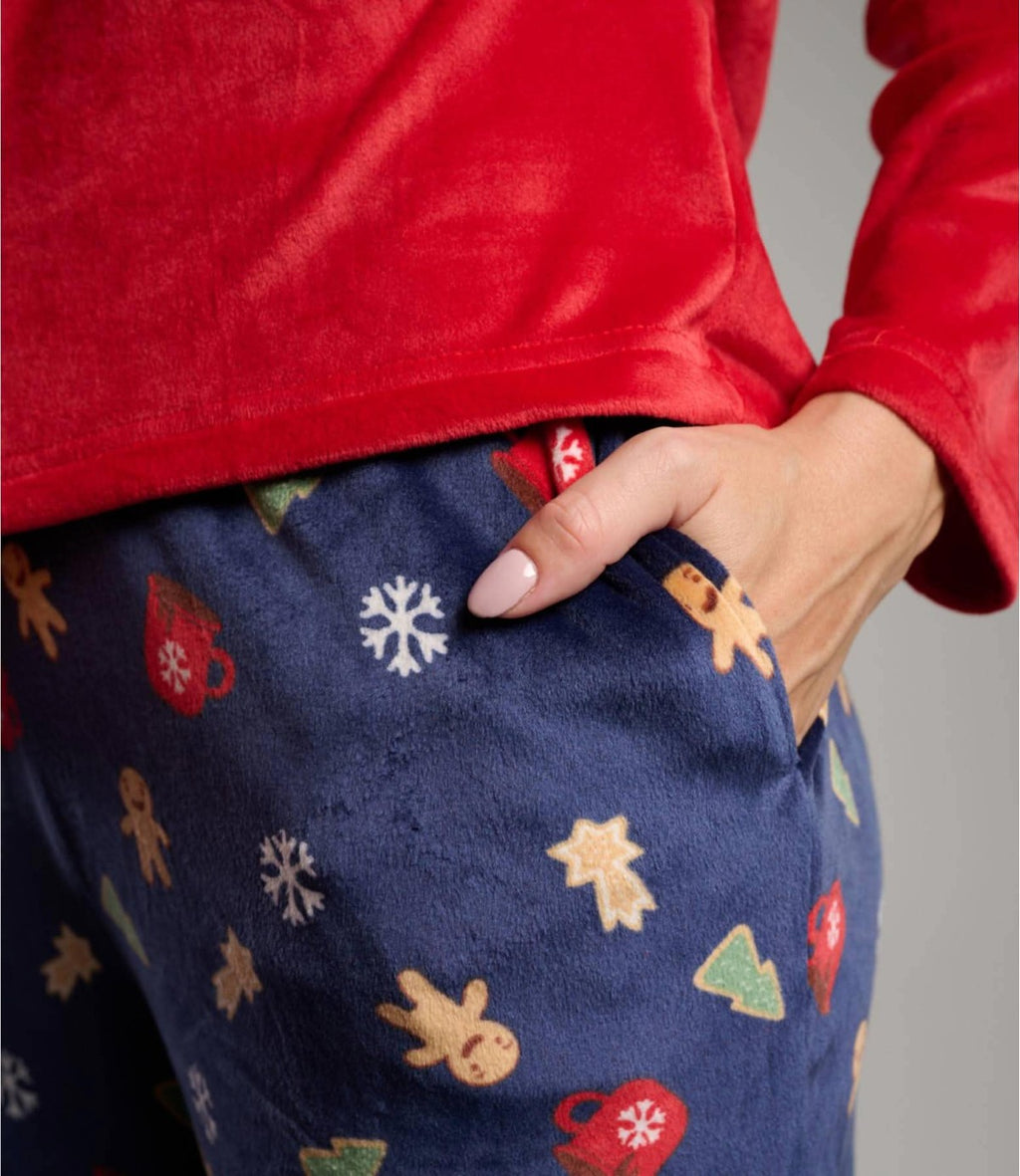 Pijama largo de mujer navideño Cookie en rojo y azul marino