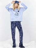 Pijama largo mujer Snoopy con pantalón estampado a contraste