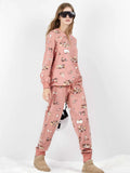 Pijama largo Snoopy mujer rosa de algodón elástico