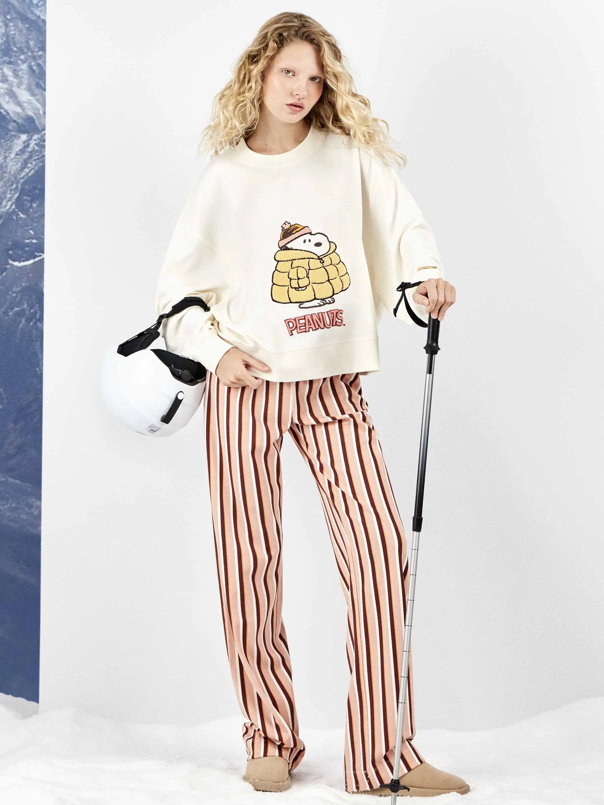 Pijama largo mujer Snoopy con pantalón a rayas