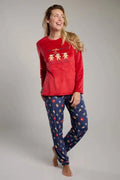 Pijama largo de mujer navideño Cookie en rojo y azul marino