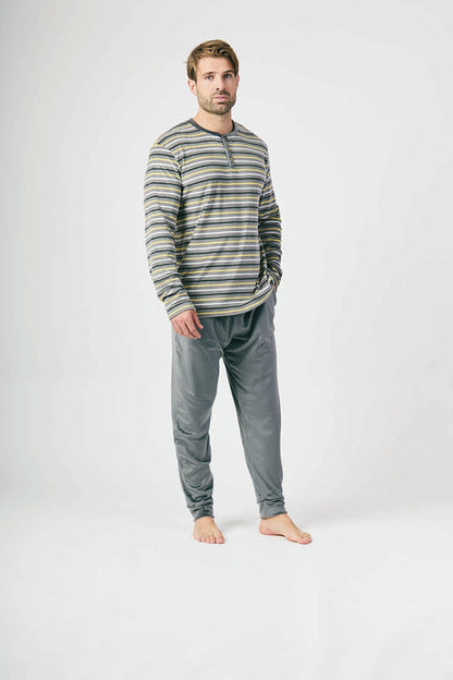 PIJAMA MANGA LARGA AFELPADO HOMBRE YELLOW STRIPES