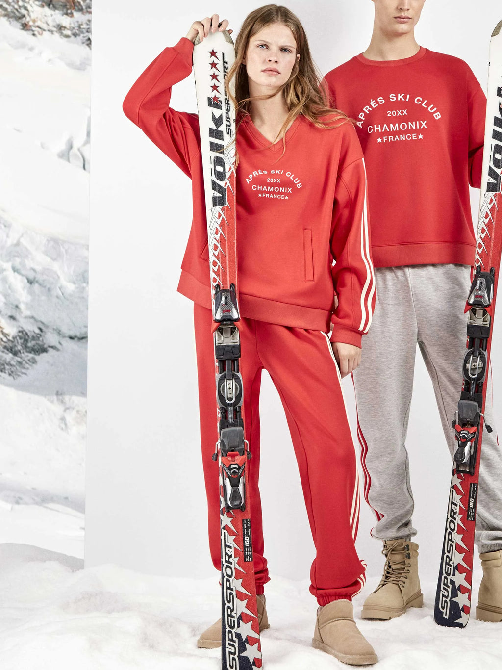 Pijama sport mujer felpa Ski Club Chamonix rojo
