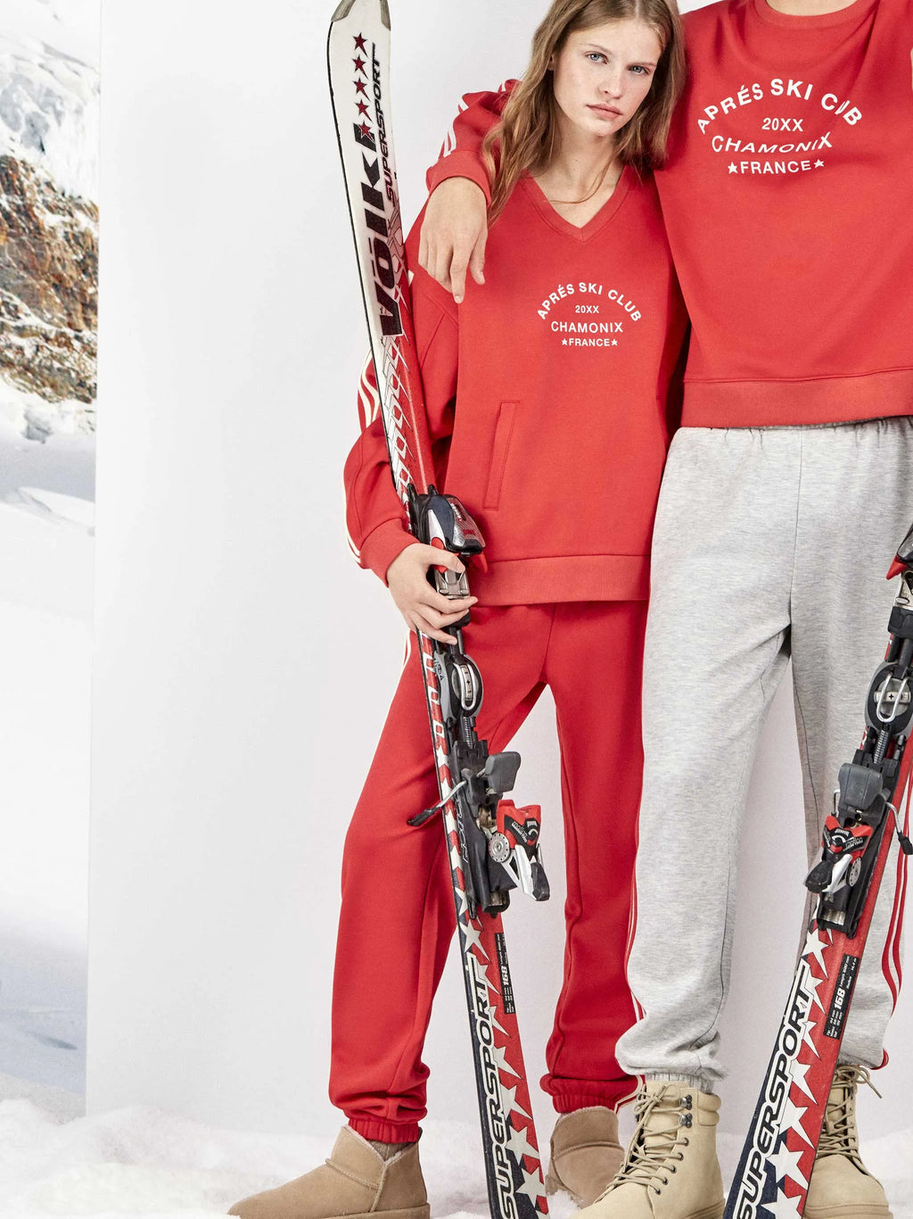Pijama sport mujer felpa Ski Club Chamonix rojo
