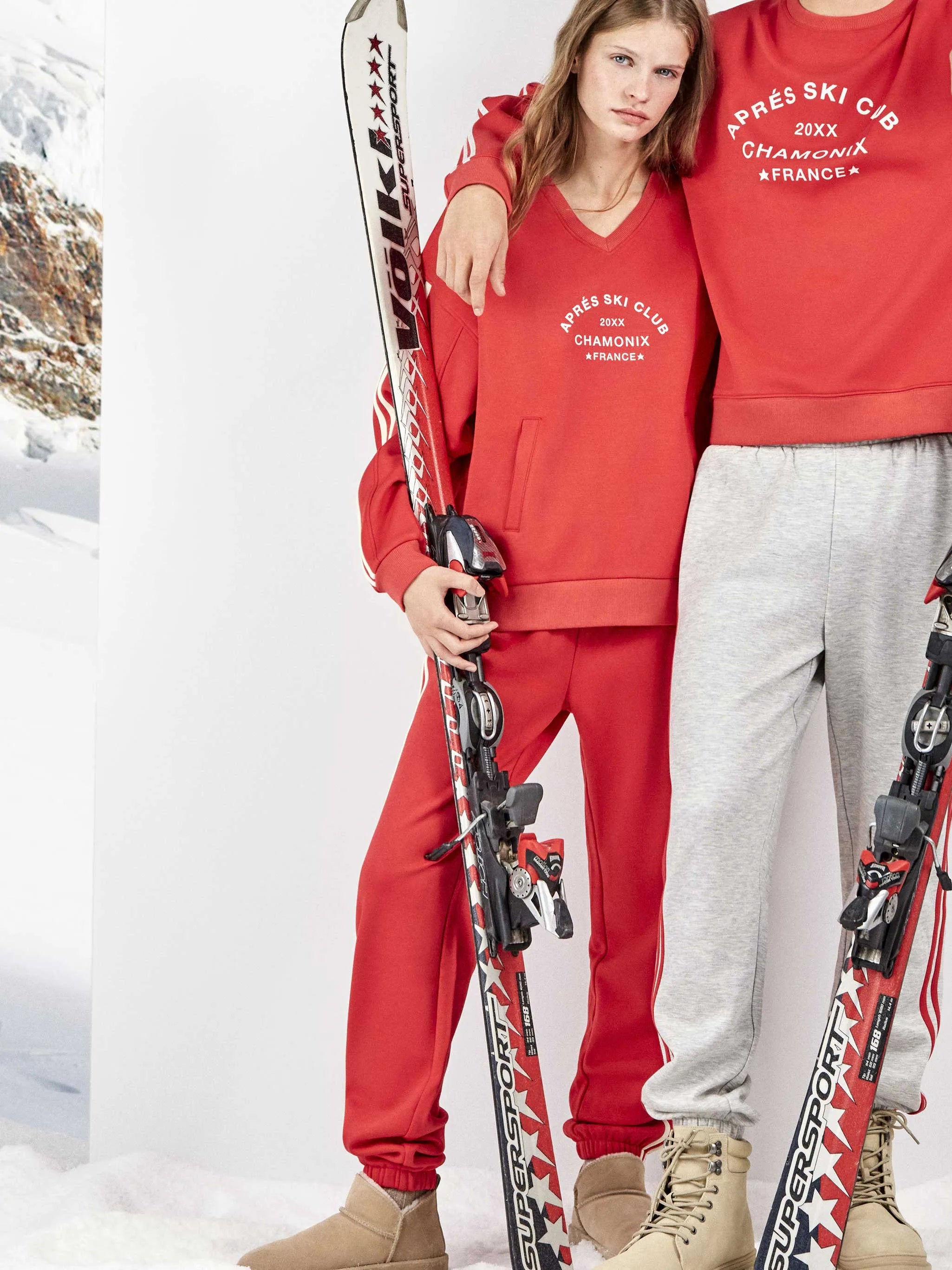 Pijama sport mujer felpa Ski Club Chamonix rojo