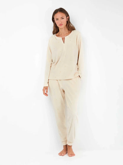 PIJAMA MANGA LARGA MUJER TEJIDO POLAR BEIGE