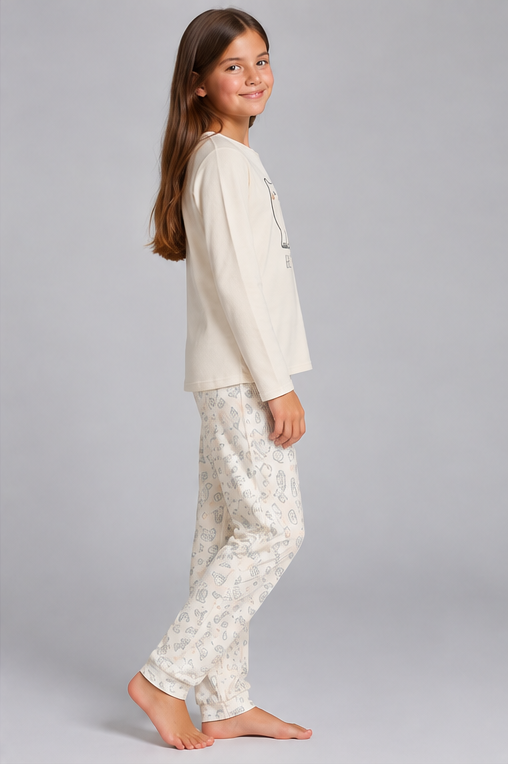 Pijama Niña Adolescente Invierno Le Chat 100% Poliéster Crudo