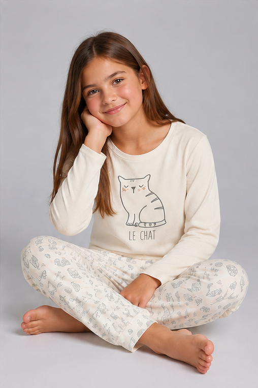 Pijama Niña Adolescente Invierno Le Chat 100% Poliéster Crudo