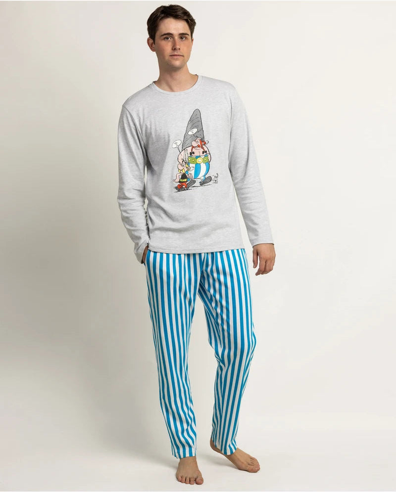 Pijama Hombre Astérix y Obélix Menhir Manga Larga de Algodón