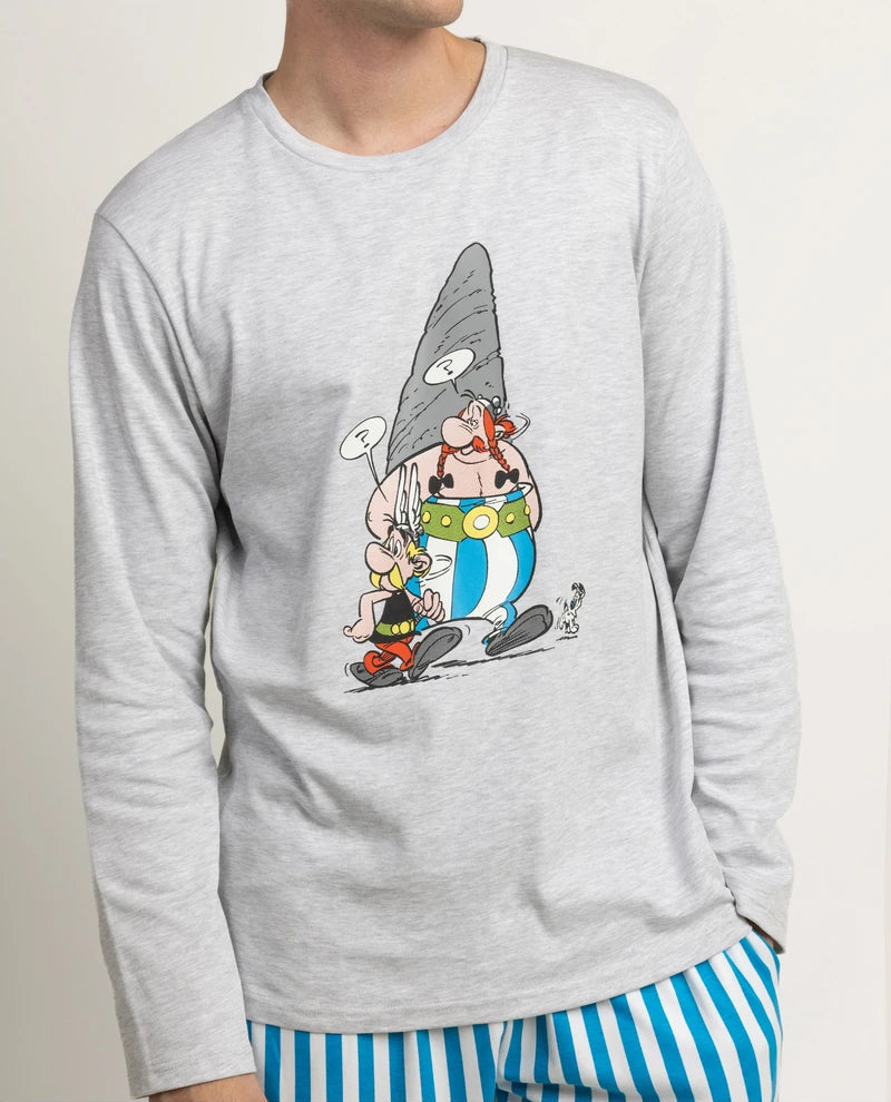 Pijama Hombre Astérix y Obélix Menhir Manga Larga de Algodón